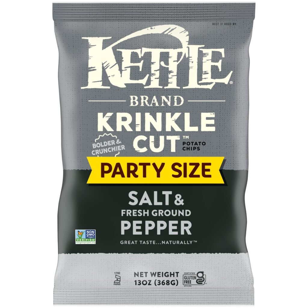 Kettle Brand Potato Chips, Krinkle Cut, Salt & Ground Pepper Kettle Chips, 13 Oz
