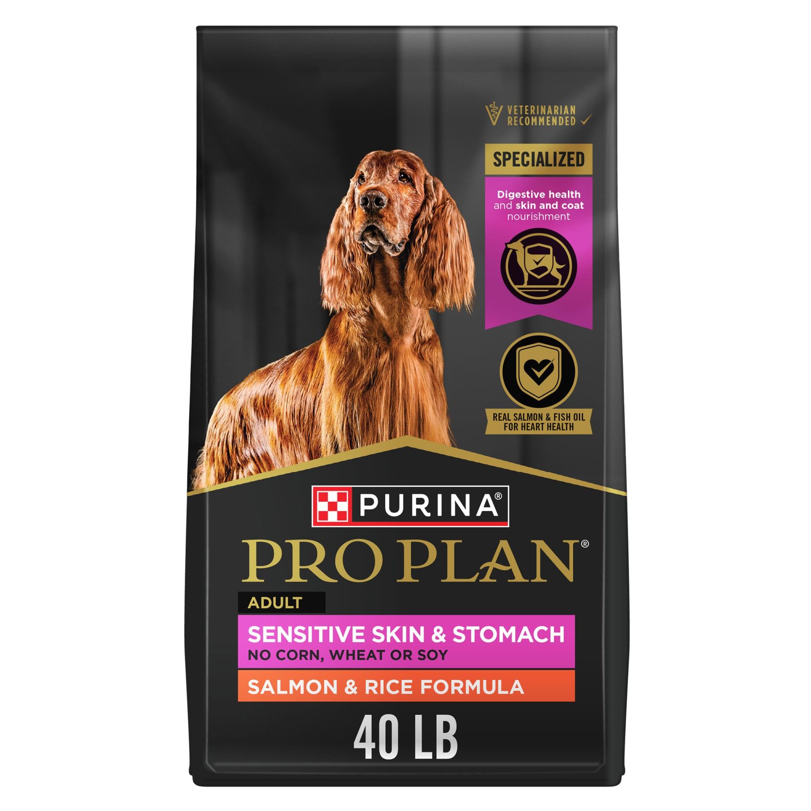 Purina Pro Plan Sensitive Skin and Stomach Dry Dog Food Adult Salmon & Rice Formula Digestive Health - 40 lb
