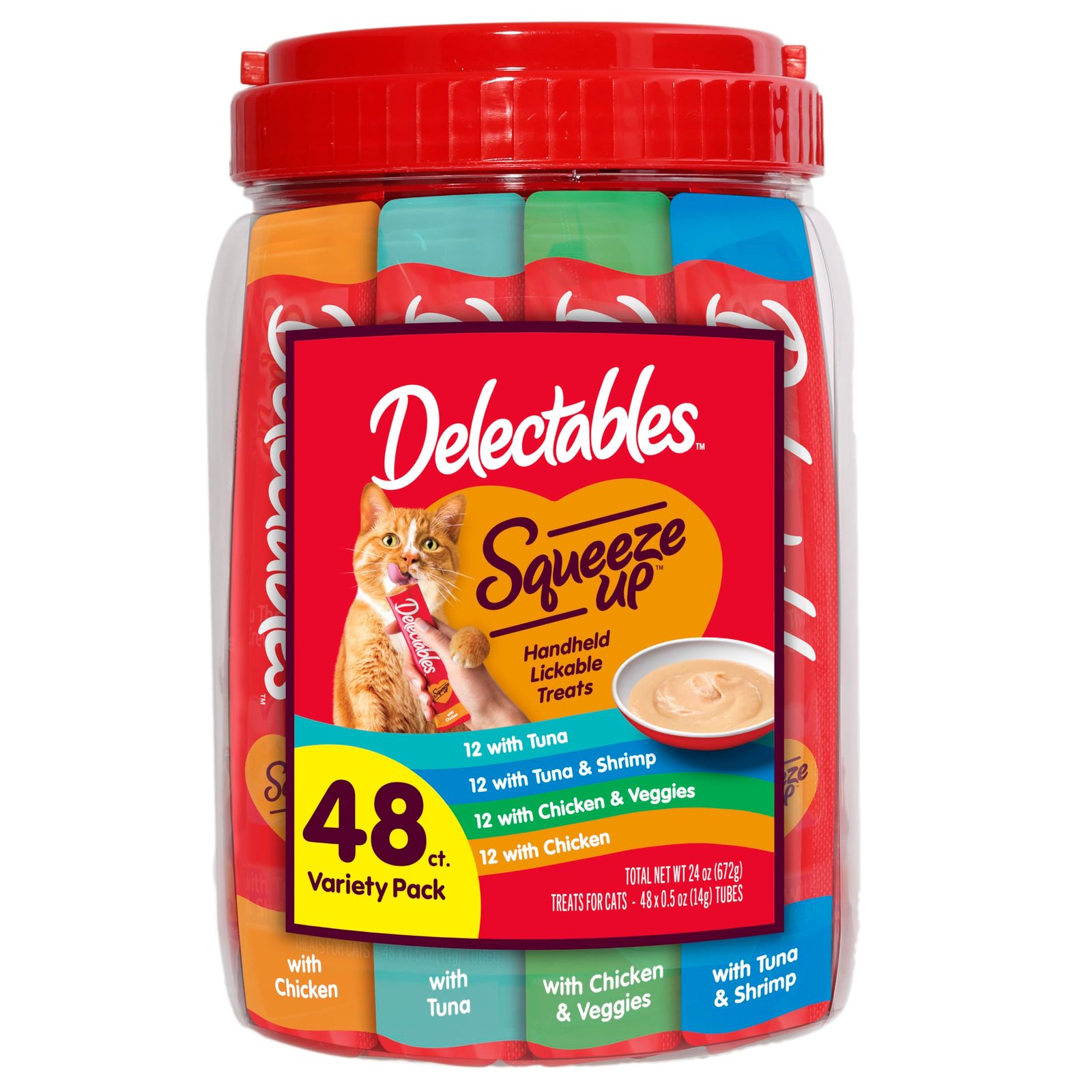 Delectables Squeeze Up Variety Pack Creamy Squeezable Puree Lickable Wet Cat Treats Grain Free No Added - 0.5 Ounces | Pack of 48