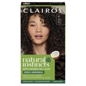 Clairol Natural Instincts Demi-Permanent Hair Dye, 4 Dark Brown | Ammonia‑Free, Vegan Hair Color with Coconut Oil & Aloe Vera | Pack of 1