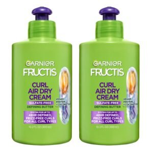 Fructis Curl Nourish Air Dry Cream Leave In Conditioner, Sulfate-Free Curl Defining Cream For Moisture and Frizz Control Waves, Curls, and Coils, 10.2 Fl Oz, Pack of 2 (Packaging May Vary)