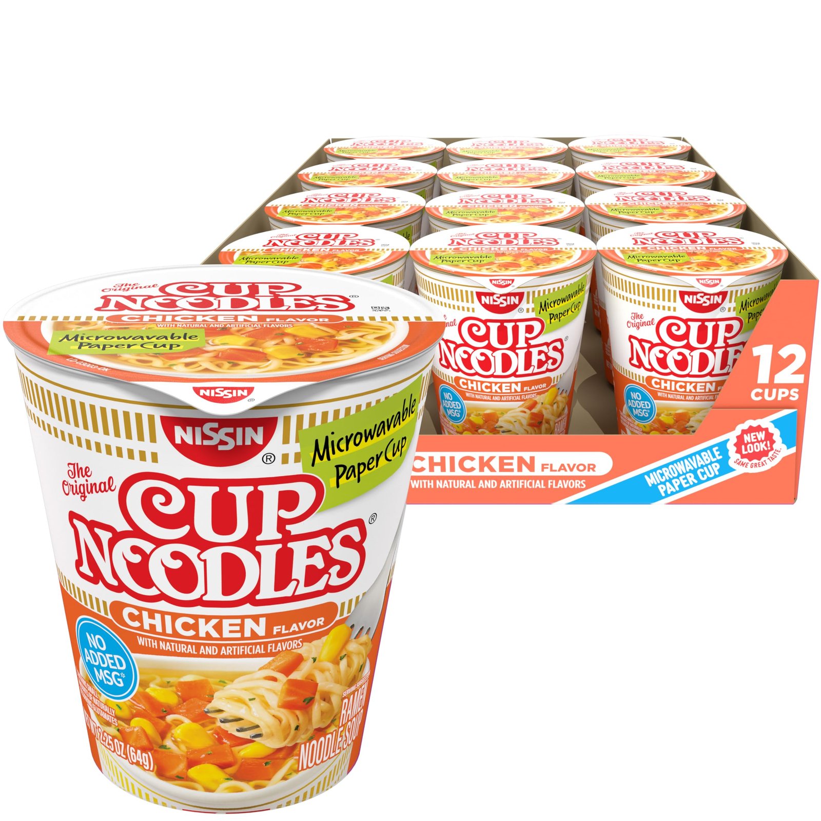 Cup Noodles Ramen Noodle Soup, Chicken, Microwaveable Paper Cup, 2.25 oz, Pack of 12