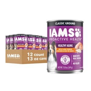 IAMS Proactive Health Senior Wet Dog Food Classic Ground Dog Wet Food Slow Cooked Chicken and - 13 oz | Pack of 12