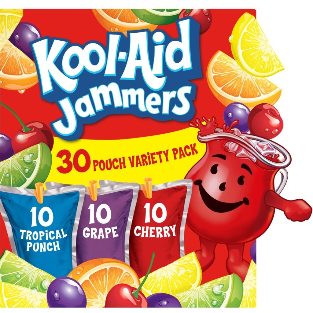 Kool-Aid Jammers Drink, 30 Pouches, Grape and Cherry Flavors, 6 fl oz