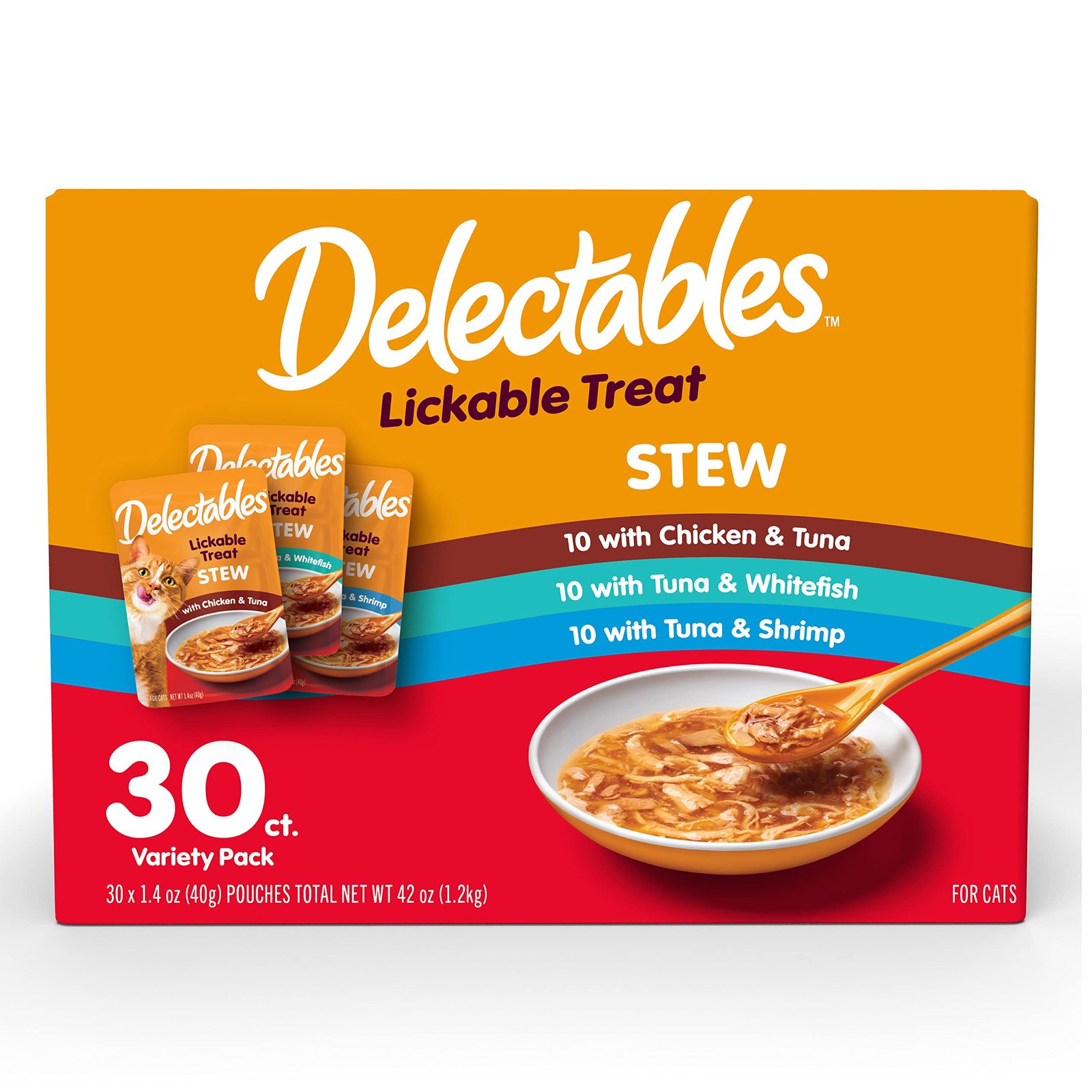 Delectables Lickable Treat Stew Wet Cat Treat Variety Pack, Food Topper, Hydrating - 1.4oz | Pack of 30