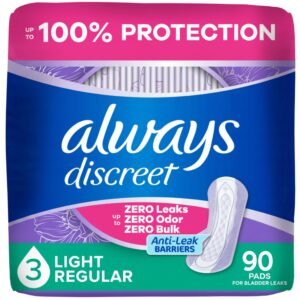 Always Discreet Adult Incontinence Pads for Women, Drier, 3 Drop Regular Length, Light Absorbency, Pads for Bladder Control Management, Bladder Leaks, & Postpartum Pads, 90ct