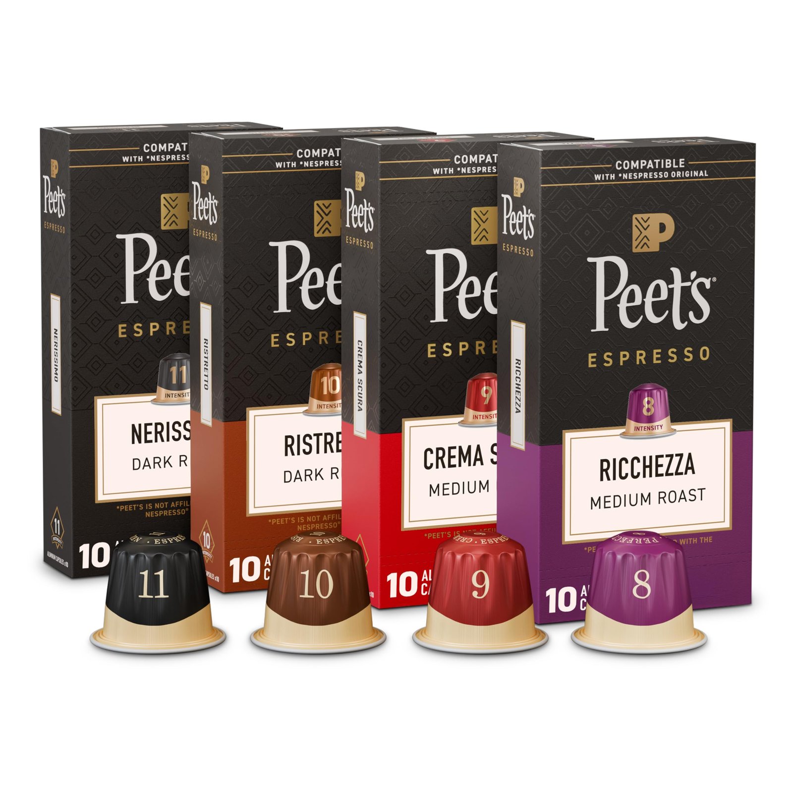 Dark and Medium Roast Espresso Capsules Variety Pack, 40 Ct, 4 Boxes of 10 Espresso Capsules