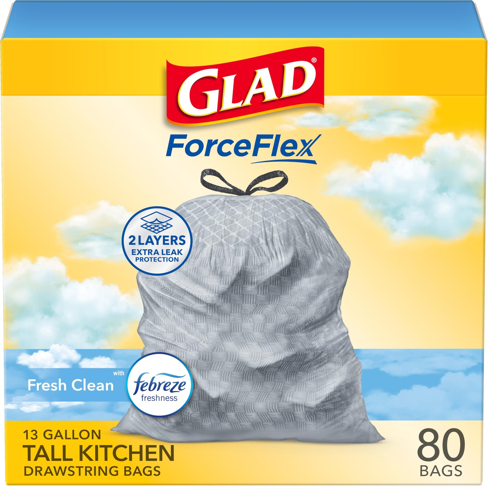 Glad ForceFlex Tall Kitchen Trash Bags, Fresh Clean, 13 Gallon, 80 Count