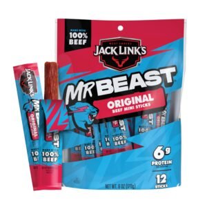 Jack Link's x MrBeast Original Mini Beef Jerky Sticks - Individually Wrapped Protein Snacks - 6g Protein per Serving