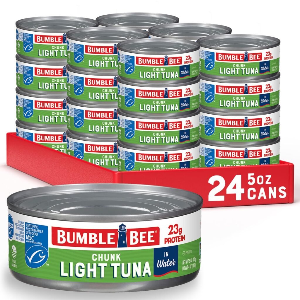 Bumble Bee Chunk Light Tuna In Water, 5 oz Cans, Pack of 24 - Wild Caught Skipjack Tuna - 23g Protein Per Serving - MSC