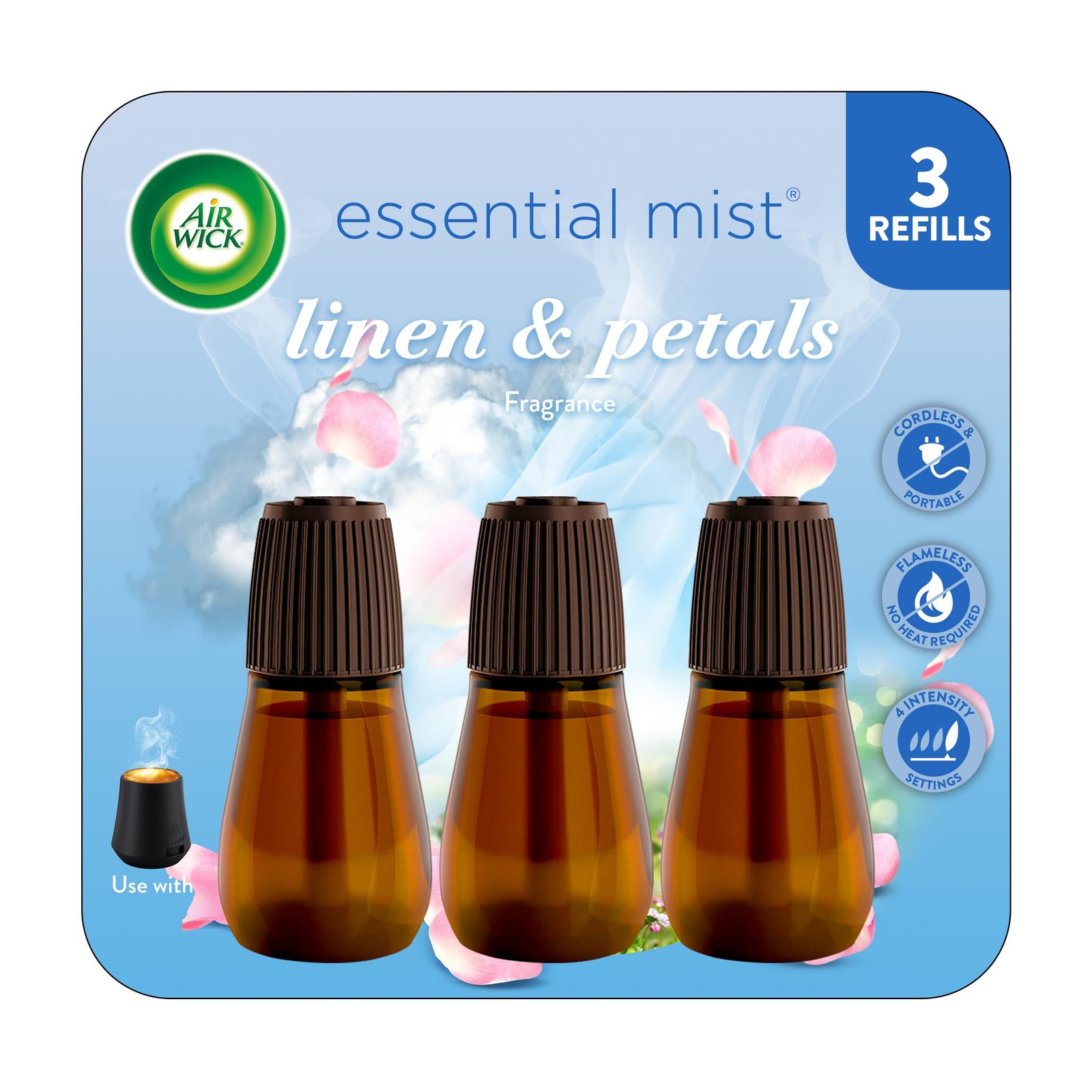 Air Wick Essential Mist Refill, Linen & Petals, Air Freshener, 3ct