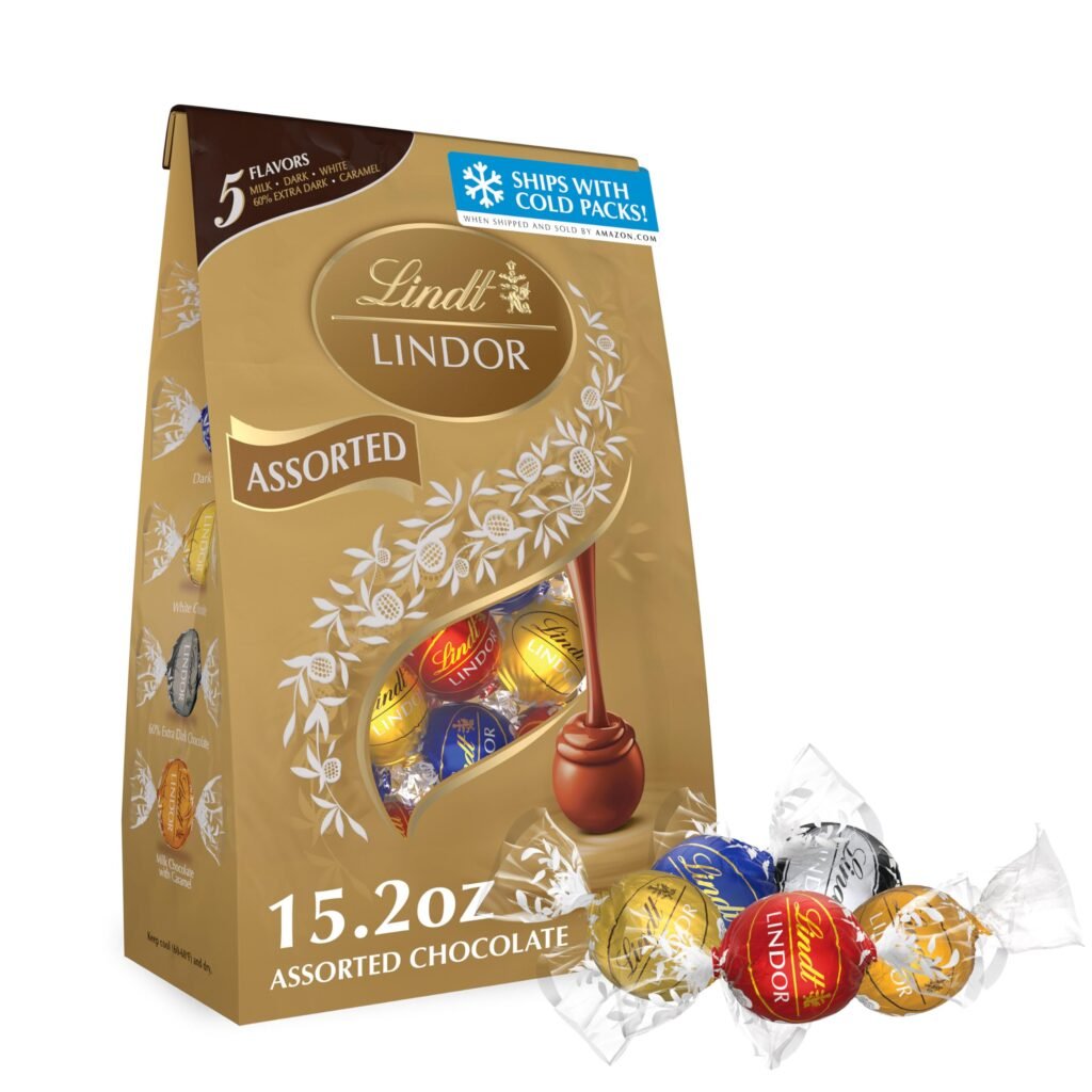 LINDOR Assorted Chocolate Candy Truffles, Chocolate with Smooth, Melting Truffle Center, 15.2 oz. Bag