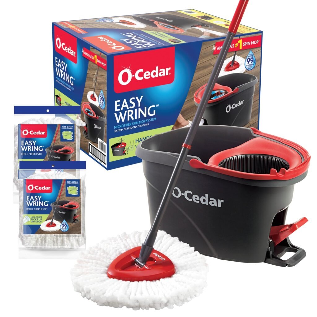 O-Cedar EasyWring Spin Mop & Bucket + 2 Extra Refills, Red/Gray