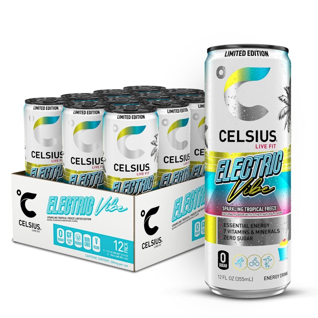 CELSIUS Sparkling Electric Vibe, Functional Energy Drink 12 Fl Oz (Pack of 12)