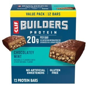 CLIF BUILDERS Protein Bars - Chocolatey Mint - 20g Plant Based Protein - Gluten Free - Non-GMO - Low Glycemic - No