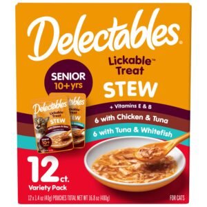 Delectables Lickable Treat Stew Senior 10+ Wet Cat Treat with Real Chicken Food Topper Hydrating Grain-Free - 1.4oz | Pack of 12