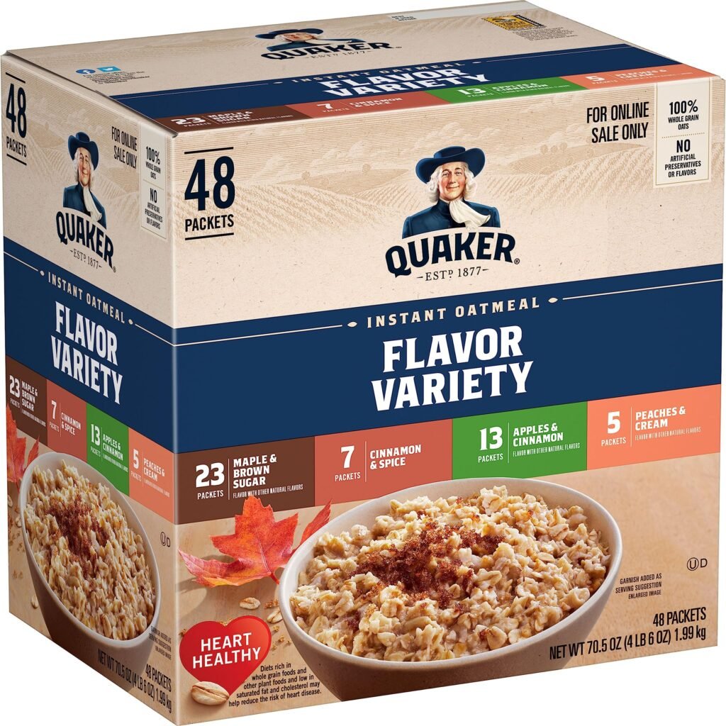 Quaker Instant Oatmeal, 4 Flavor Variety Pack, Individual Packets, 48 Ct