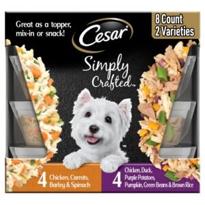 Cesar Simply Crafted Wet Dog Food Toppers for Dry Food Chicken Duck Purple Potatoes Pumpkin Green - 1.3 oz | Pack of 8