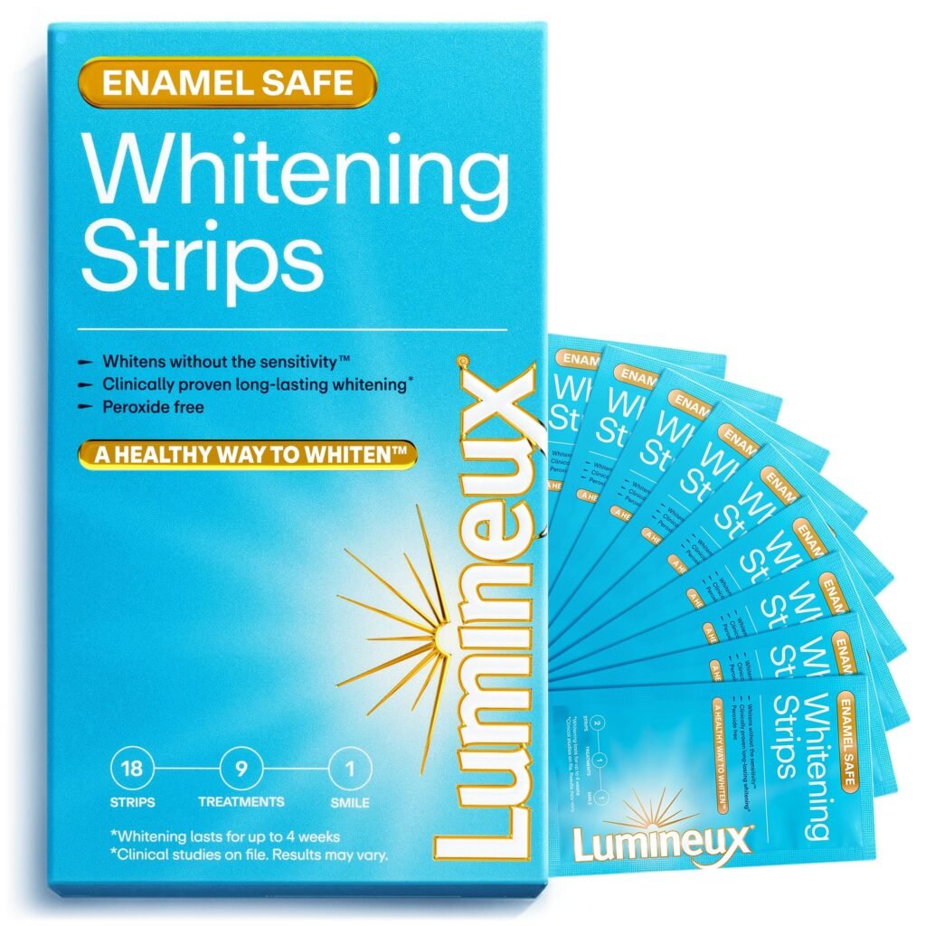 Lumineux Teeth Whitening Strips Kit - 9 Treatments (1 Month) - Peroxide Free - Enamel Safe for Whiter Teeth - Whitening Without The Sensitivity - Dentist Formulated - Sensitivity Free