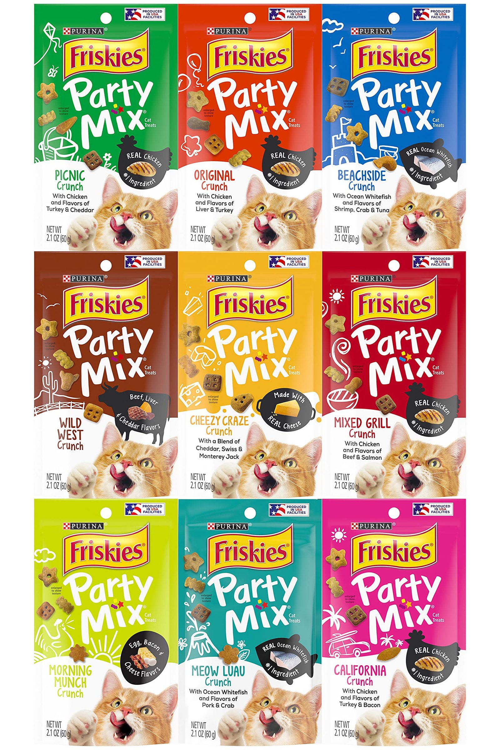 Friskies Party Mix Crunch Variety Pack 9 Flavors - Wild West Morning Munch Mixed Grill Picnic
