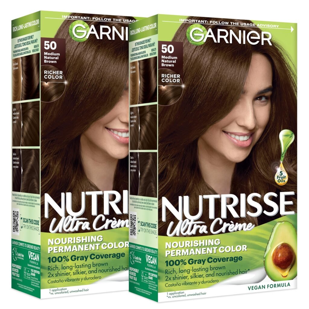 Nutrisse Ultra Crème Hair Color, Permanent Hair Dye with 100% Gray Coverage, Vegan & Cruelty-Free, 50 Medium Natural Brown (Truffle), 2 Count