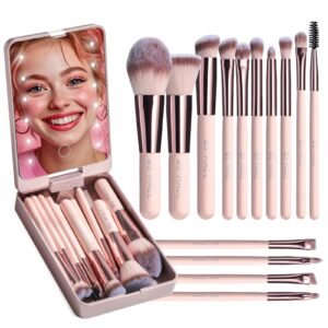 BS-MALL Makeup Brushes Foundation Powder Concealers Eye Shadows Makeup Set with LED light Mirror 14…