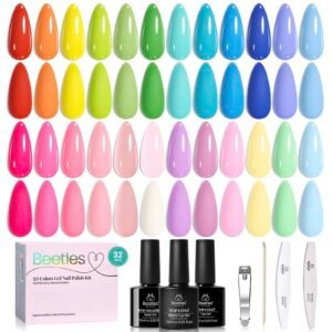 Beetles Summer Gel Polish Set Rustic Sonata 25 Trendy Colors Yellow Orange Blue Pink Bright 4th of…