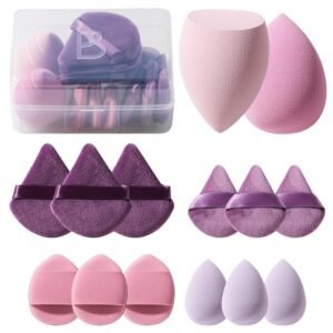 Makeup Sponge Set BS-MALL Triangle Puff 14PCS Non-Latex Beauty Blender Sponges with Travel Case