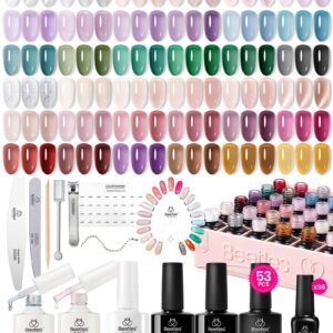 Beetles Jelly Gel Nail Polish Set 53PCS 36 Colors Jelly Pink Milky White Red Black Blue Green Silver…